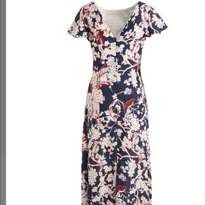 Floral V-Neck Maxi Dress in Navy and White